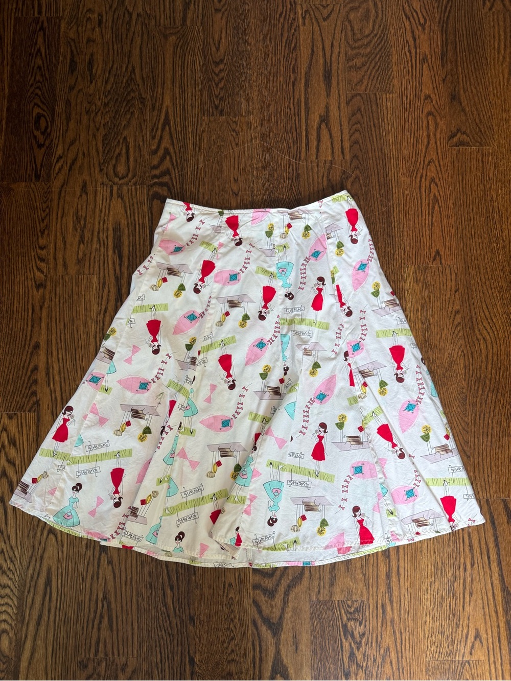 Women's White A-Line Skirt with Colorful Retro Print